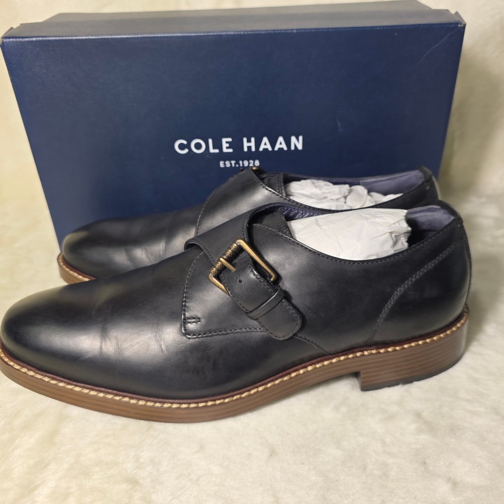 Cole Haan Kennedy Single Monk Strap Black Leather Shoes Oxfords Mens 9